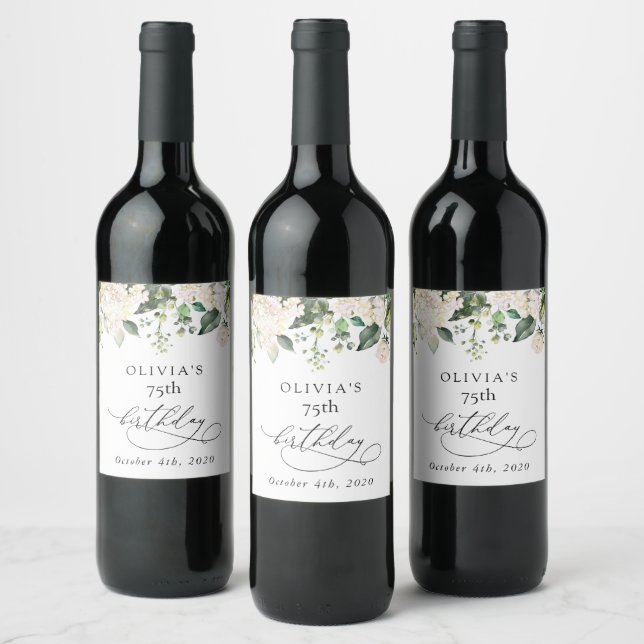 Étiquette Pour Bouteilles De Vin White Flowers, Cream Flowers, Boho, Birthday (Bouteilles)