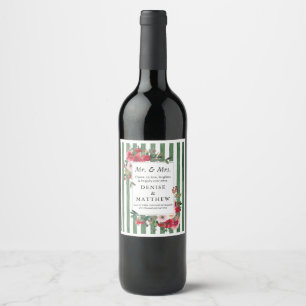 Étiquette Pour Bouteilles De Vin Wild Roses & Lodes Frost Green Stripe Wine Label