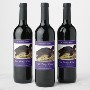 Étiquette Pour Bouteilles De Vin Wolverine ou Wolverene (Gulo gulo) par Audubon