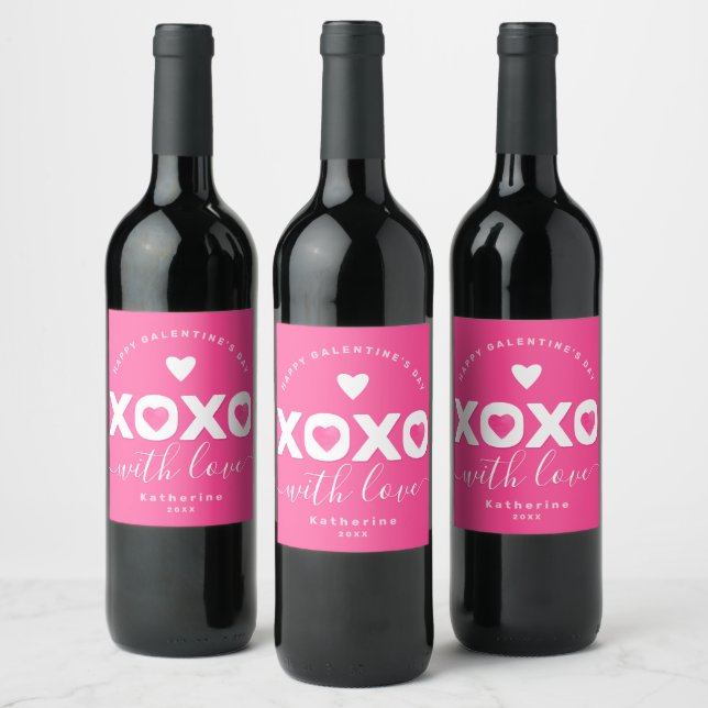 Étiquette Pour Bouteilles De Vin XOXO Rose Blanc Joyeux Galentine's Day Nom personn (Bouteilles)