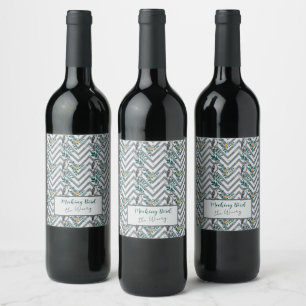 Étiquette Pour Bouteilles De Vin Zigzag Bird % Motif de fleurs