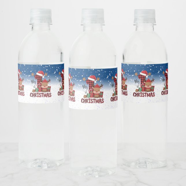 Étiquette Pour Bouteilles D'eau 1er Noël Santa Hat White Neige Bébé Reindeer (Bouteilles)