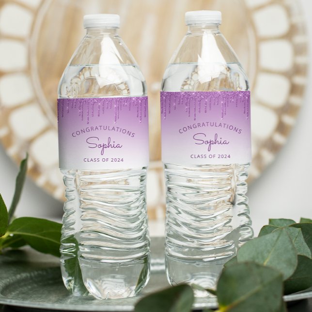 Étiquette Pour Bouteilles D'eau 2024 Purple Parties scintillant Drip Graduation (Créateur téléchargé)