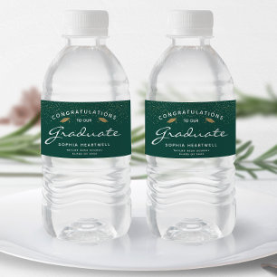 Étiquette Pour Bouteilles D'eau 2025 Dark Green Gold Casquettes White Script Gradu