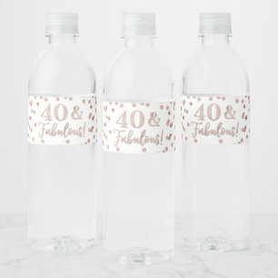 Étiquette Pour Bouteilles D'eau 40 & Fabuleux Anniversaire Rose Gold Confetti Wate