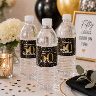 Étiquette Pour Bouteilles D'eau 50 ans et Fabuleux Or Fête d'anniversaire personna