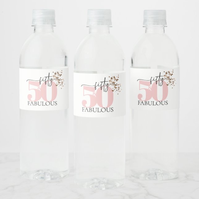 Étiquette Pour Bouteilles D'eau "50 et fabuleux" Rose & Parties scintillant Étique (Bouteilles)