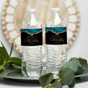 Étiquette Pour Bouteilles D'eau 50e anniversaire fête Turquoise Blue Gold Agate