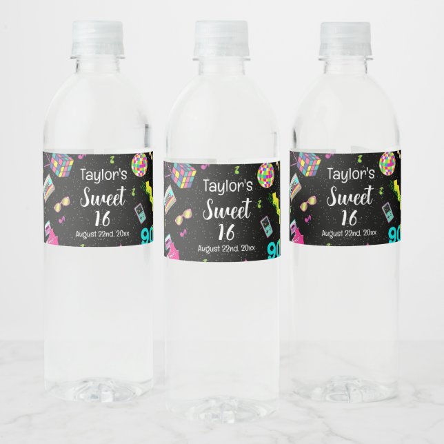 Étiquette Pour Bouteilles D'eau 90, Retour aux 90, Sweet 16, (Bouteilles)