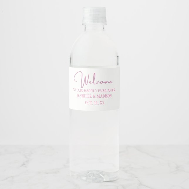 Étiquette Pour Bouteilles D'eau Accueil rose Lettres Mariage personnalisé (Devant)