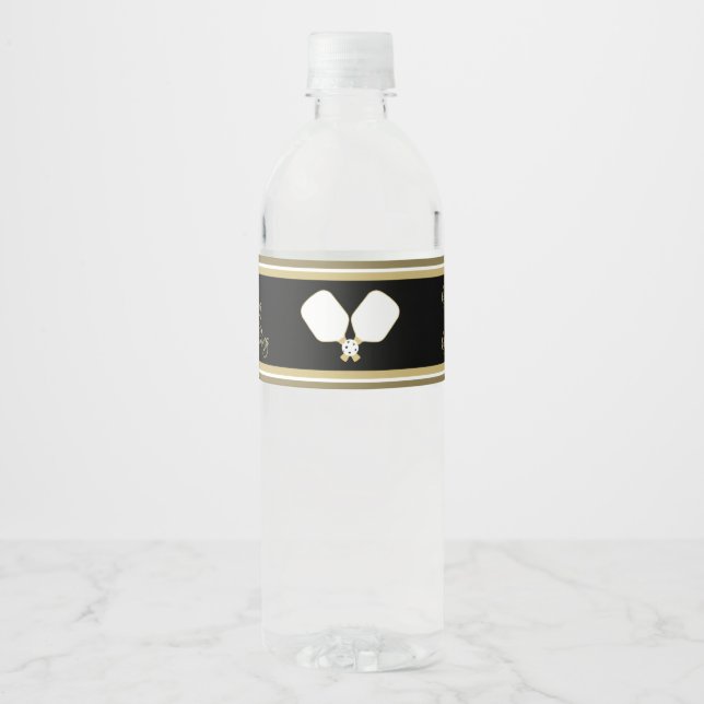 Étiquette Pour Bouteilles D'eau Activité mariage Week-end Pickleball Gold & White (Devant)