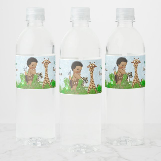 Étiquette Pour Bouteilles D'eau Afro Boy Safari Baby shower d'eau bouteille Étique (Bouteilles)