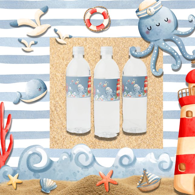 Étiquette Pour Bouteilles D'eau Ahoy C'est un Baby shower nautique bleu garçon (Créateur téléchargé)