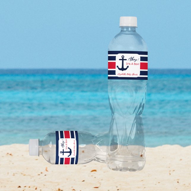 Étiquette Pour Bouteilles D'eau Ahoy C'est un garçon ! Baby shower nautique (Créateur téléchargé)