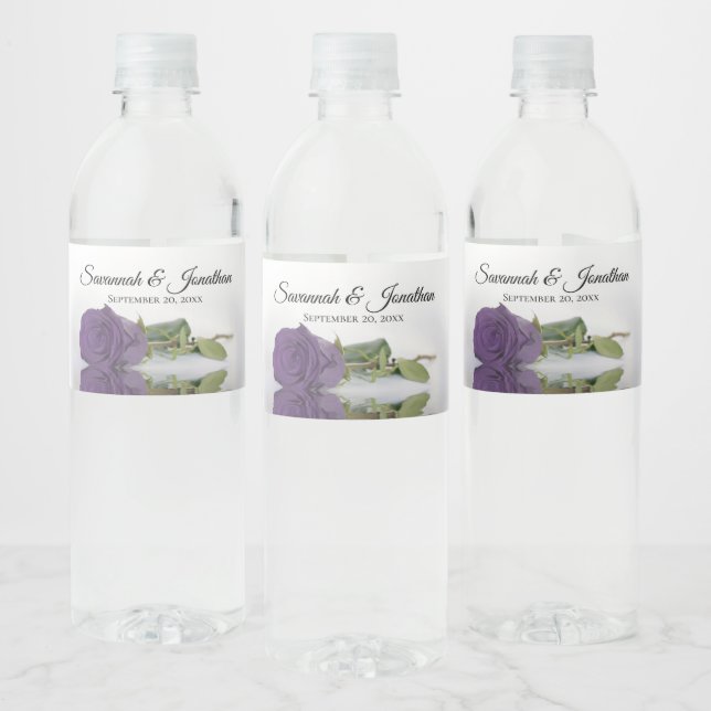 Étiquette Pour Bouteilles D'eau Améthyste romantique Violet Rose Élégant Mariage (Bouteilles)