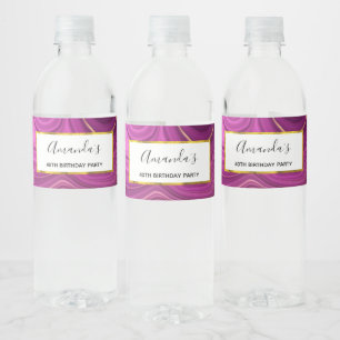 Étiquette Pour Bouteilles D'eau Améthyste Violet Et Or Agate Abstrait Anniversaire