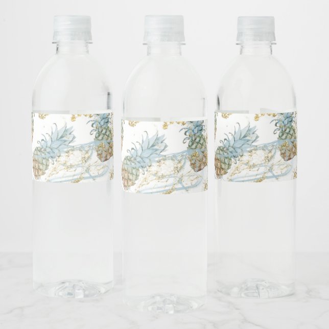 Étiquette Pour Bouteilles D'eau Ananas Or Paillettes Étincelles Fête Anniversaire (Bouteilles)