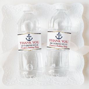 Étiquette Pour Bouteilles D'eau Ancre Bleue Marine Nautique Anniversaire Fête Favo