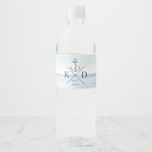 Étiquette Pour Bouteilles D'eau Ancre nautique Monogramme Aquarelle Océan