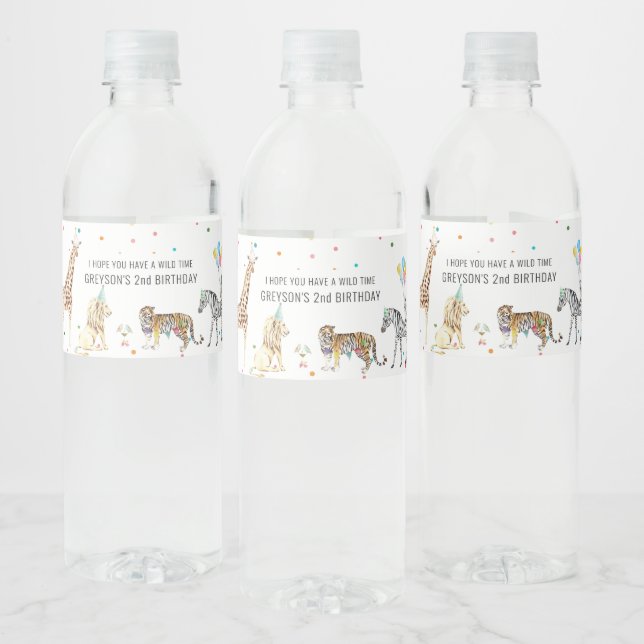Étiquette Pour Bouteilles D'eau Animal simple moderne | Anniversaire animal sauvag (Bouteilles)