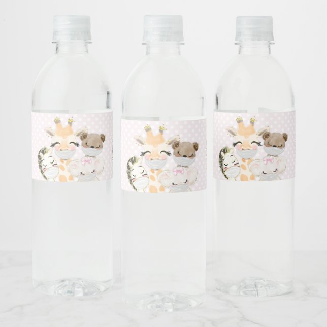Étiquette Pour Bouteilles D'eau Animaux Avec Masques Conduits Par Baby shower (Bouteilles)
