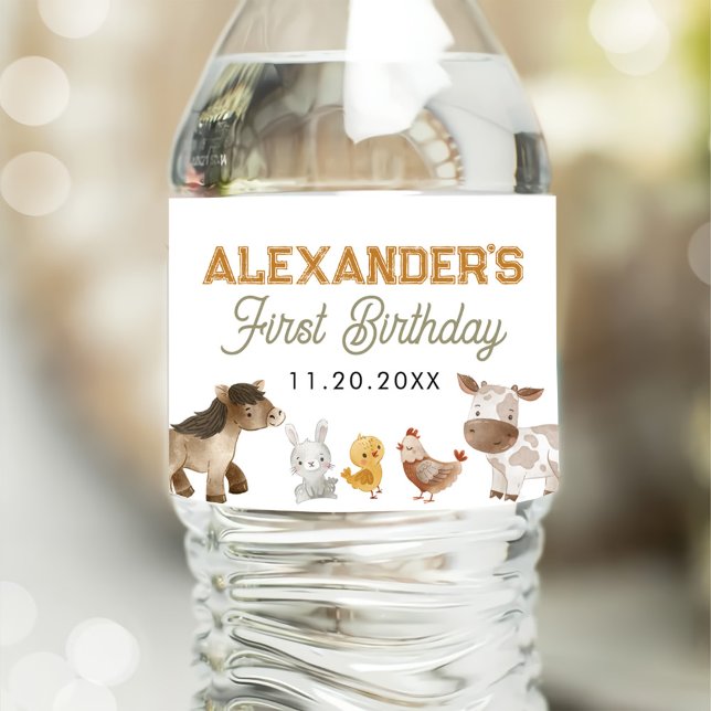 Étiquette Pour Bouteilles D'eau Animaux de ferme 1er anniversaire (Créateur téléchargé)