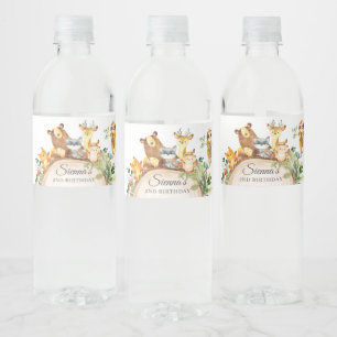 Étiquette Pour Bouteilles D'eau Animaux de forêt Baby shower de verdure 1er anniv