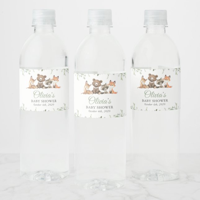 Étiquette Pour Bouteilles D'eau Animaux des bois, Forêt, Un sauvage, Baby shower (Bouteilles)
