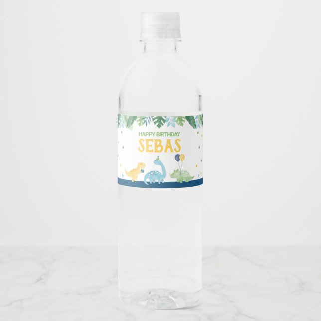 Étiquette Pour Bouteilles D'eau Anniversaire de Dinosaur (Devant)