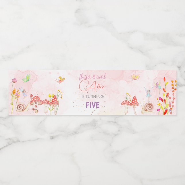 Étiquette Pour Bouteilles D'eau Anniversaire de enfant d'aquarelle de jardin de fé (Étiquettes simples)