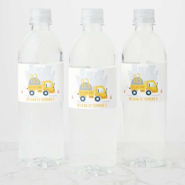 Étiquette Pour Bouteilles D'eau Anniversaire de enfant du véhicule de construction (Bouteilles)