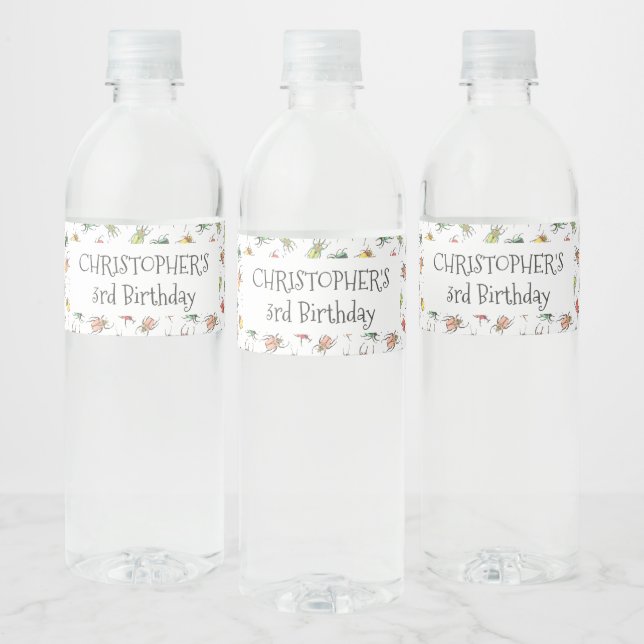 Étiquette Pour Bouteilles D'eau Anniversaire de enfant Love Bugs Beetles (Bouteilles)
