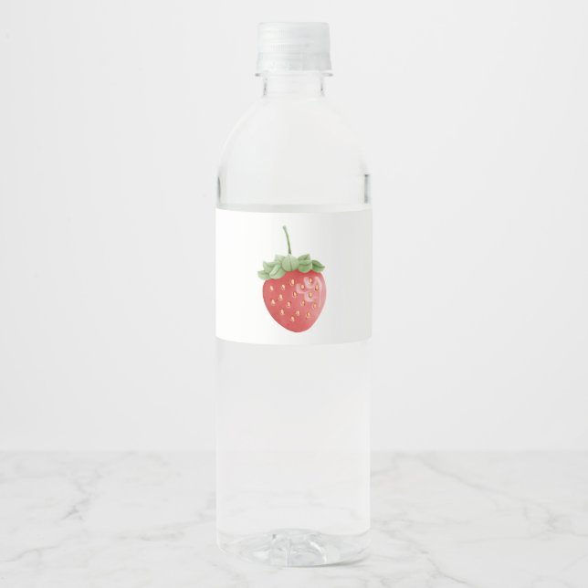 Étiquette Pour Bouteilles D'eau Anniversaire de fraises blanc (Devant)