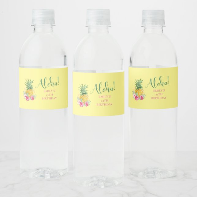 Étiquette Pour Bouteilles D'eau Anniversaire de l'Aloha Tropical Pineappical Hawai (Bouteilles)