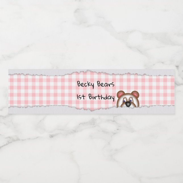 Étiquette Pour Bouteilles D'eau anniversaire de Teddy Bear Peekaboo (Étiquettes simples)
