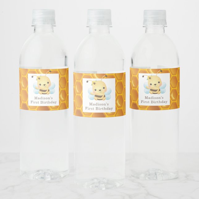 Étiquette Pour Bouteilles D'eau Anniversaire des abeilles de miel Personnalisé (Bouteilles)