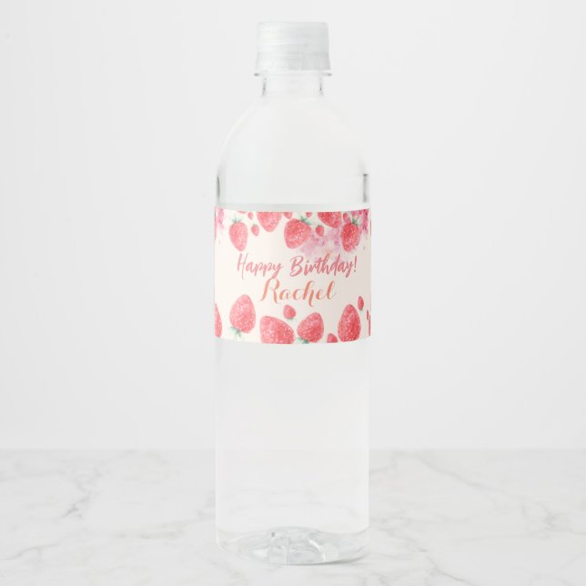 Étiquette Pour Bouteilles D'eau Anniversaire des fraises (Devant)