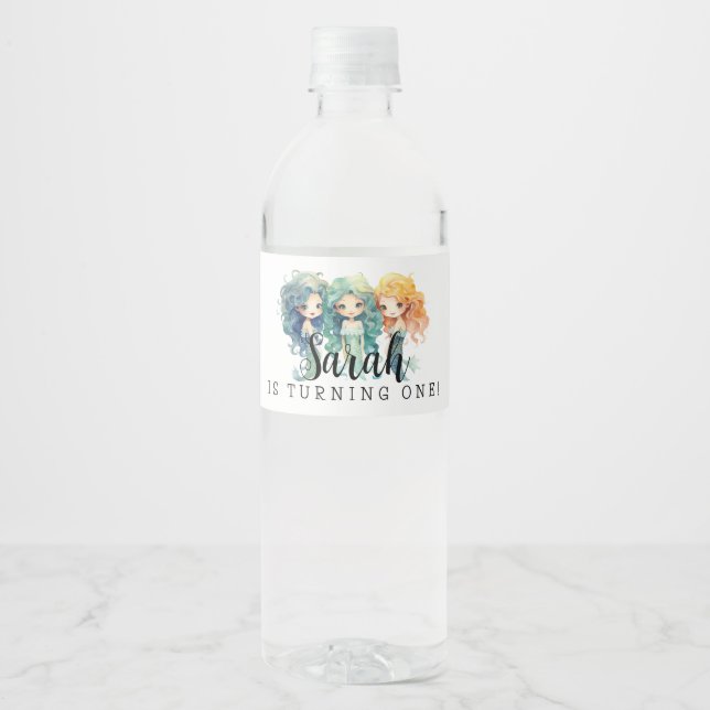 Étiquette Pour Bouteilles D'eau Anniversaire des sirènes magiques (Devant)