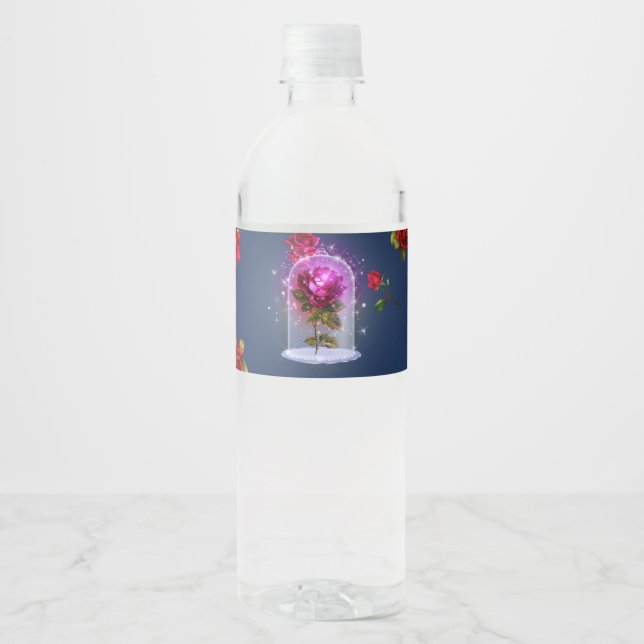 Étiquette Pour Bouteilles D'eau Anniversaire Magique Rose Rouge (Devant)