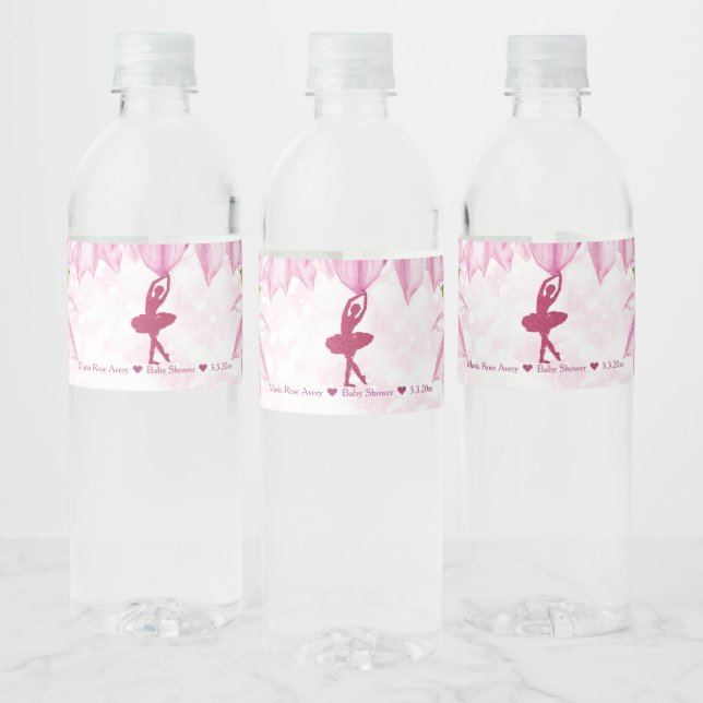 Étiquette Pour Bouteilles D'eau Anniversaire rose Ballerina personnalisée (Bouteilles)