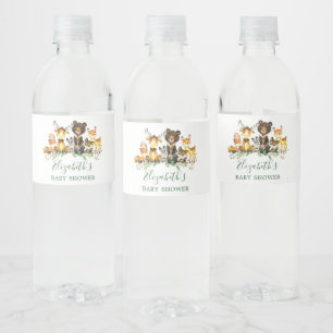 Étiquette Pour Bouteilles D'eau Aquarelle Baby shower des animaux de bois
