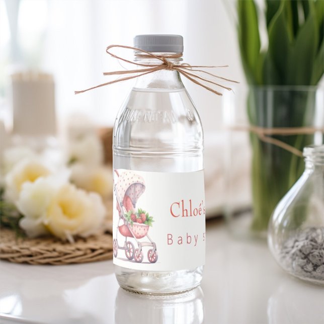Étiquette Pour Bouteilles D'eau Aquarelle baby shower fraise (Créateur téléchargé)