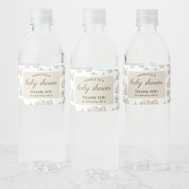 Étiquette Pour Bouteilles D'eau Aquarelle Blanc Citrouille Baby shower Rose (Bouteilles)