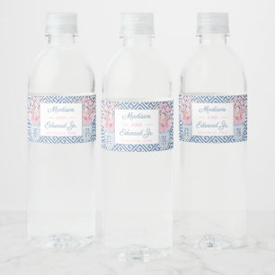 Étiquette Pour Bouteilles D'eau Aquarelle Bleu Et Pink Ginger Jar Wedding shower