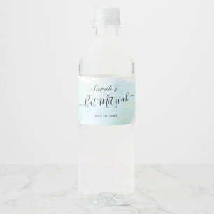 Étiquette Pour Bouteilles D'eau Aquarelle bleu x Bat mitzvah or