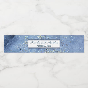 Étiquette Pour Bouteilles D'eau Aquarelle bleue Points Mercure Argent