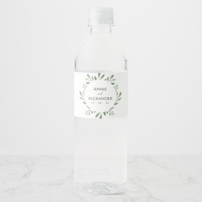 Étiquette Pour Bouteilles D'eau Aquarelle botanique de verdure d'olive (Devant)