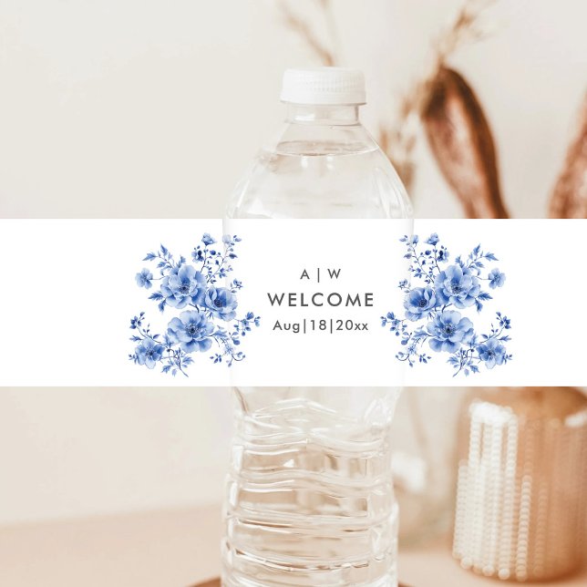 Étiquette Pour Bouteilles D'eau Aquarelle Chinoiserie florale (Créateur téléchargé)