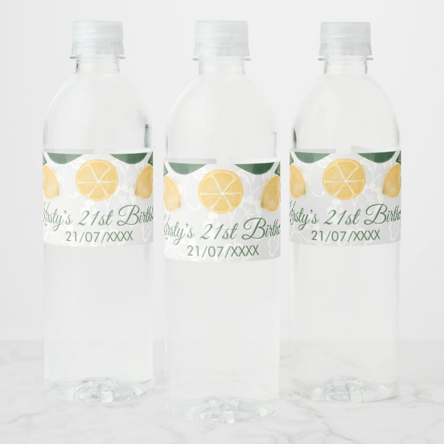 Étiquette Pour Bouteilles D'eau Aquarelle Citrons siciliens Anniversaire (Bouteilles)