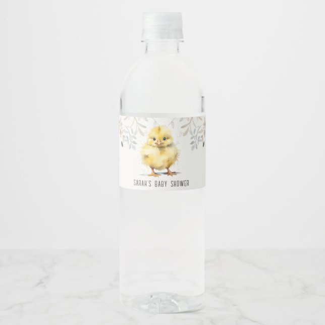 Étiquette Pour Bouteilles D'eau Aquarelle de poulet de ferme mignonne Baby shower  (Devant)